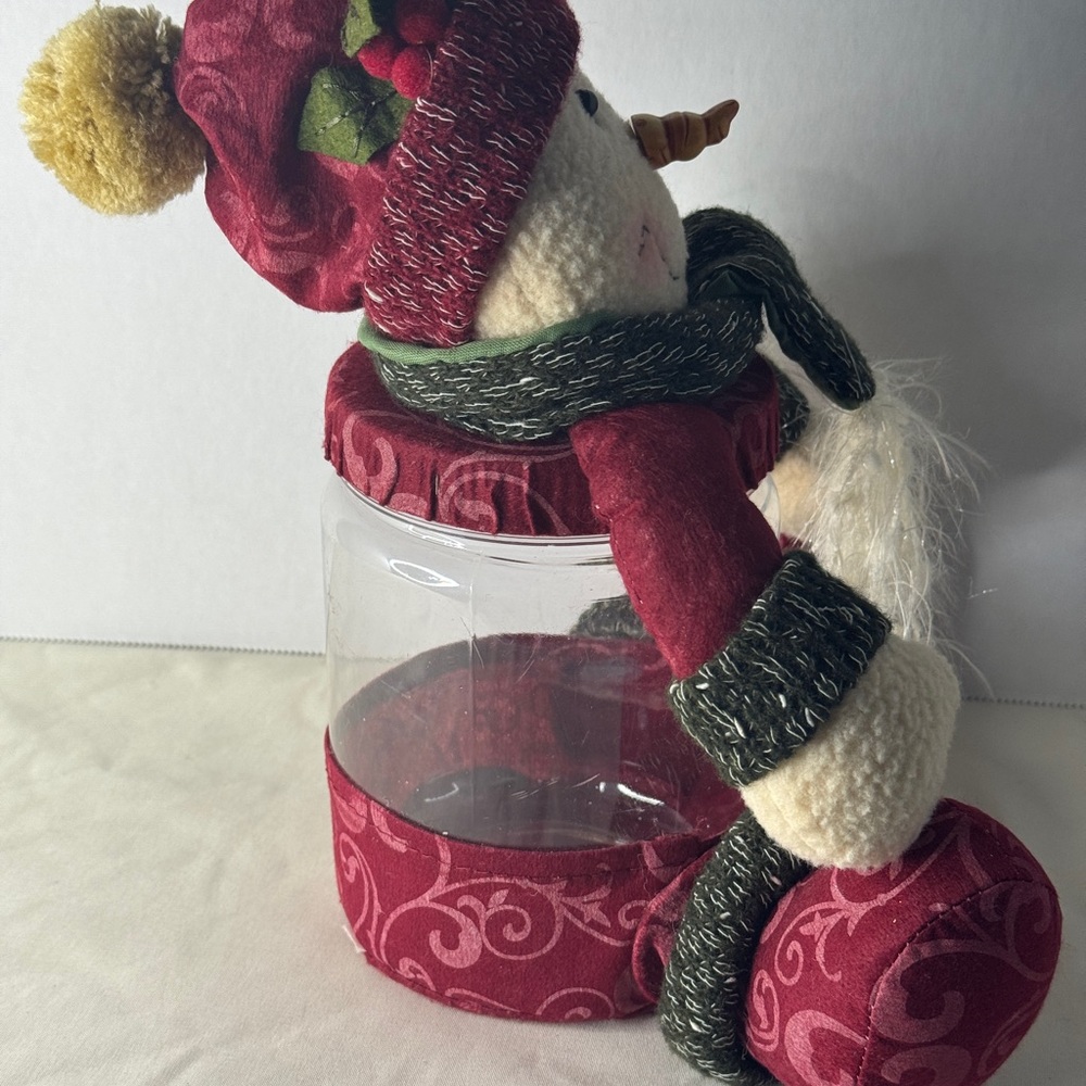 Snowman Candy Jar Christmas Plush Container Red Green Holiday Decor‎ Cute Gift - Picture 4 of 6
